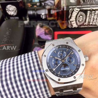 Perfect Replica Audemars Piguet Royal Oak Moon phase 41mm watch Stainless Steel Blue Dial